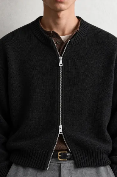 Corbin - Siyah - Boxy Fit - Çift Fermuarlı - Erkek Kazak