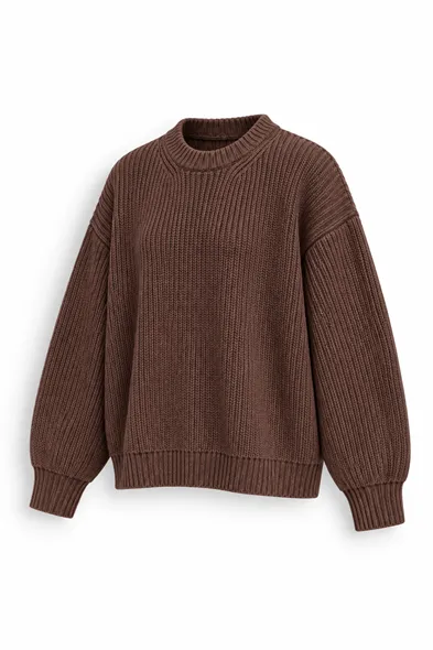 Lars - Kahverengi - Bisiklet Yaka - Oversize Fit - Pamuklu Erkek Kazak