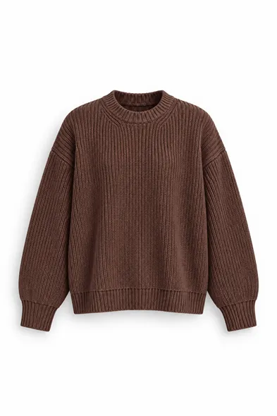 Lars - Kahverengi - Bisiklet Yaka - Oversize Fit - Pamuklu Erkek Kazak