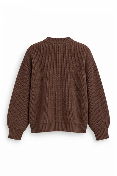 Lars - Kahverengi - Bisiklet Yaka - Oversize Fit - Pamuklu Erkek Kazak