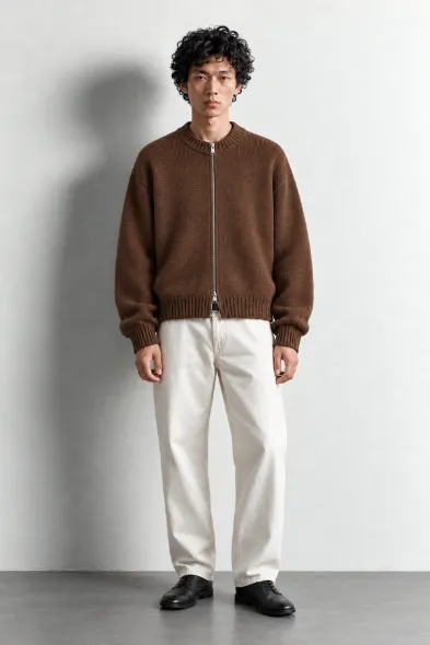 Corbin - Kahverengi - Boxy Fit - Çift Fermuarlı - Erkek Kazak