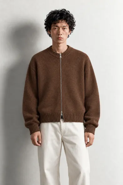 Corbin - Kahverengi - Boxy Fit - Çift Fermuarlı - Erkek Kazak