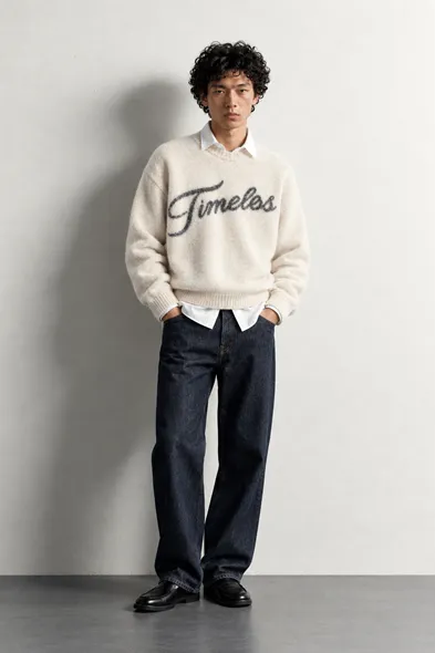 Timeless - Ekru - Oversize Fit - Erkek Kazak