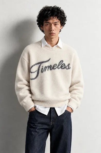 Timeless - Ekru - Oversize Fit - Erkek Kazak