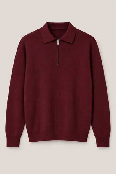 Kelso - Bordo - Pamuklu Feruarlı Polo Yaka - Erkek Kazak