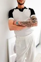 Lubbock Siyah Yakalı Beyaz Triko Erkek Tshirt