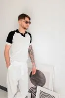 Lubbock Siyah Yakalı Beyaz Triko Erkek Tshirt