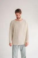 Vernier Bej Çizgili Uzun Kollu Erkek Tshirt