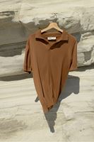 Alten Kahve Polo Yaka %100 Pamuk Triko Tshirt