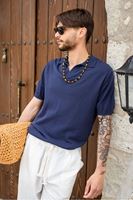 Alten Lacivert Polo Yaka %100 Pamuk Triko Erkek Tshirt