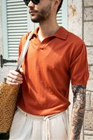 Alten Şeftali Polo Yaka %100 Pamuk Triko Tshirt