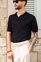 Alten Siyah Polo Yaka %100 Pamuk Triko Erkek Tshirt