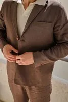 Sorena Kahve %100 Keten Erkek Ceket ve %100 Keten Erkek Pantolon Takımı