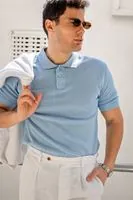 Rimo Mavi Düğmeli Triko Erkek Tshirt