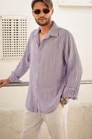 Maldiv Lila %100 Pamuk Erkek Gömlek