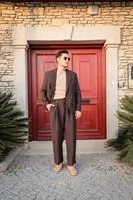 Lucia Kahve Regular Fit Erkek Ceket ve Baggy Erkek Pantolon Takımı