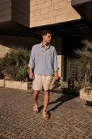 Leros Mavi %100 Pamuk Erkek Gömlek