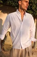 Leros Beyaz %100 Pamuk Erkek Gömlek