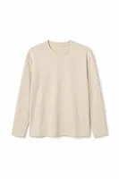 Bran - Bej - Oversize Pamuklu - Uzun Kollu Hafif Crop - Erkek Tshirt