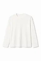 Bran - Beyaz - Oversize Pamuklu - Uzun Kollu Hafif Crop - Erkek Tshirt