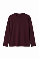 Bran - Bordo - Oversize Pamuklu - Uzun Kollu Hafif Crop - Erkek Tshirt