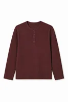 Shale - Bordo - Bisiklet Yaka Uzun Kollu - %100 Pamuk - Yaka Düğmeli Erkek Tshirt