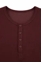 Shale - Bordo - Bisiklet Yaka Uzun Kollu - %100 Pamuk - Yaka Düğmeli Erkek Tshirt