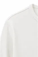 Shale - Beyaz - Bisiklet Yaka Uzun Kollu - %100 Pamuk - Yaka Düğmeli Erkek Tshirt