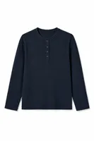 Shale - Lacivert - Bisiklet Yaka Uzun Kollu - %100 Pamuk - Yaka Düğmeli Erkek Tshirt