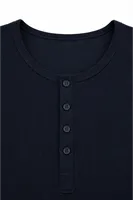 Shale - Lacivert - Bisiklet Yaka Uzun Kollu - %100 Pamuk - Yaka Düğmeli Erkek Tshirt