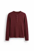 Shale - Bordo - Bisiklet Yaka Uzun Kollu - %100 Pamuk - Yaka Düğmeli Erkek Tshirt