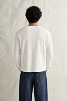 Shale - Beyaz - Bisiklet Yaka Uzun Kollu - %100 Pamuk - Yaka Düğmeli Erkek Tshirt