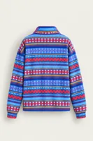 Vorn - Mavi - Etnik Desenli - Fermuarlı Yakalı - Polar Erkek Sweatshirt