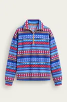 Vorn - Mavi - Etnik Desenli - Fermuarlı Yakalı - Polar Erkek Sweatshirt