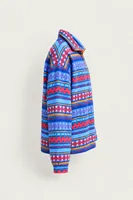 Vorn - Mavi - Etnik Desenli - Fermuarlı Yakalı - Polar Erkek Sweatshirt