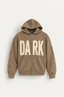 Dark - Koyu Bej - Kapüşonlu Çift Fermuarlı - Pamuklu Erkek Sweatshirt