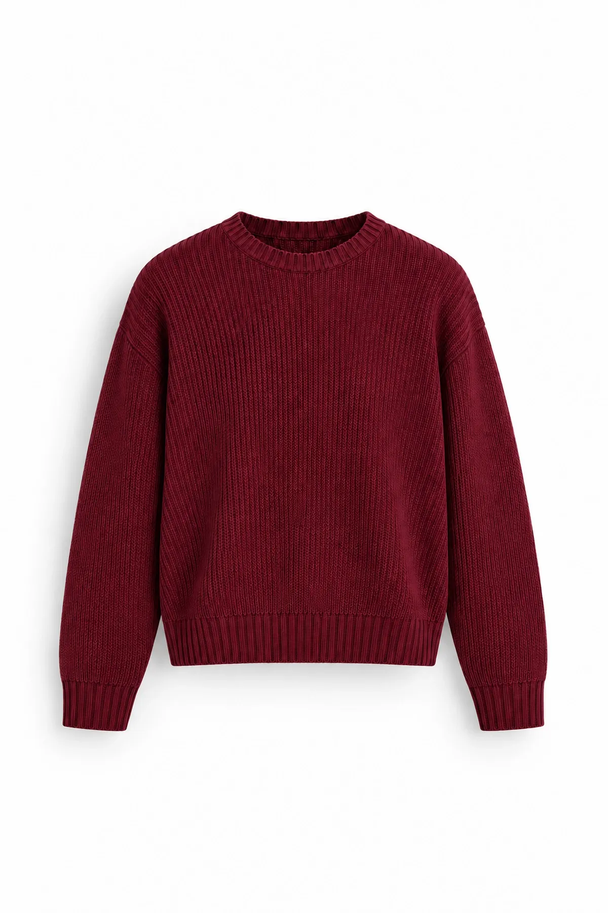 Vincent - Bordo - Boxy Fit Bisiklet Yaka - Erkek Kazak