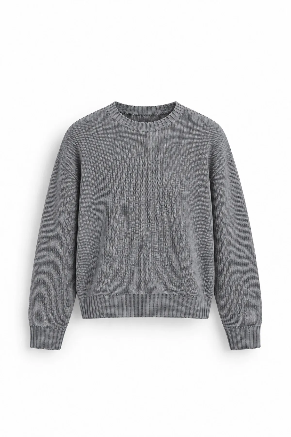 Vincent - Gri - Boxy Fit Bisiklet Yaka - Erkek Kazak