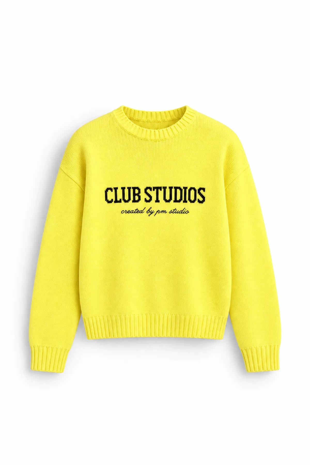 Club Studios - Sarı - Boxy Fit Bisiklet Yaka - Erkek Kazak