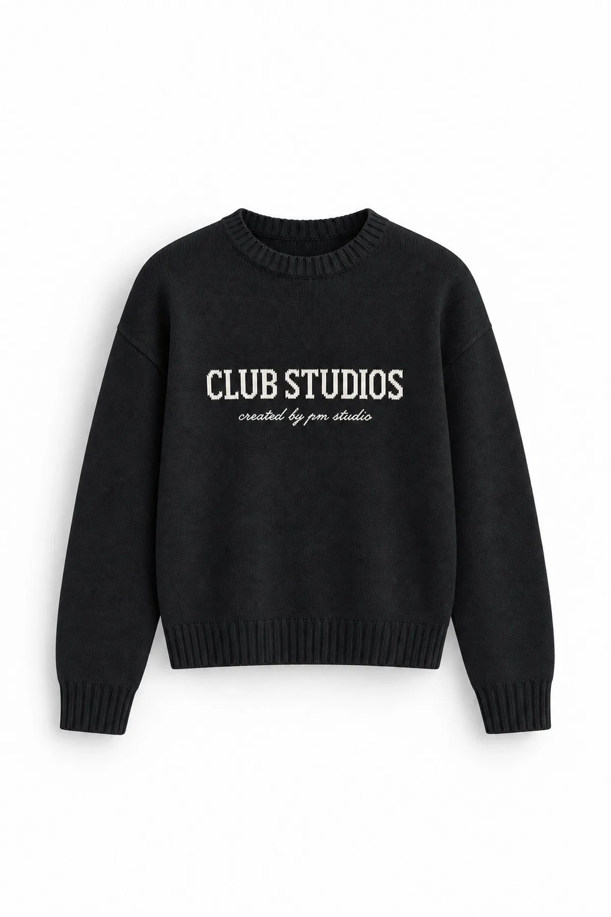 Club Studios - Siyah - Boxy Fit Bisiklet Yaka - Erkek Kazak