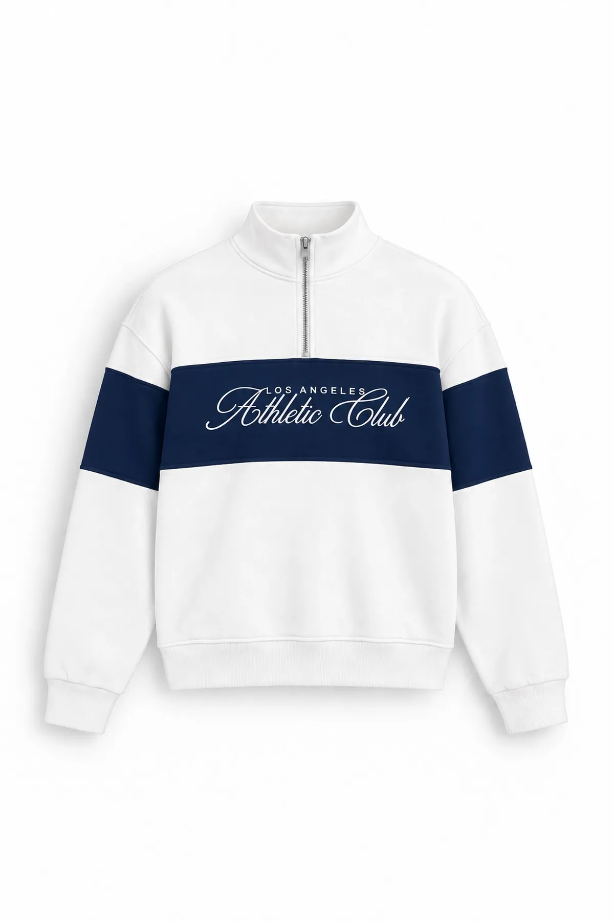 Los Angeles - Beyaz - Boxy Fit Fermuarlı Yaka - Pamuklu Erkek Sweatshirt