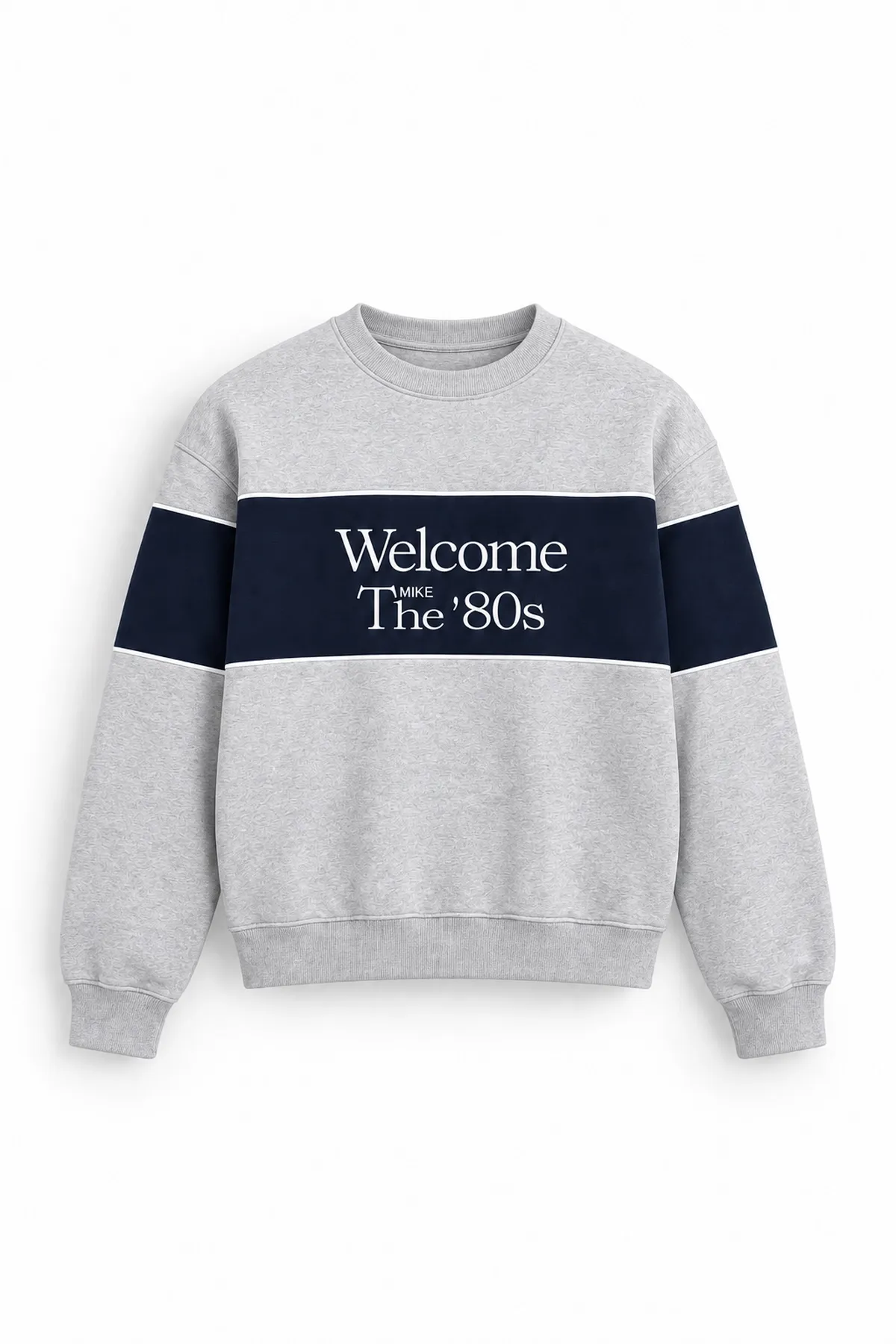 Eight Zero - Gri - Boxy Fit Bisiklet Yaka - Pamuklu Erkek Sweatshirt