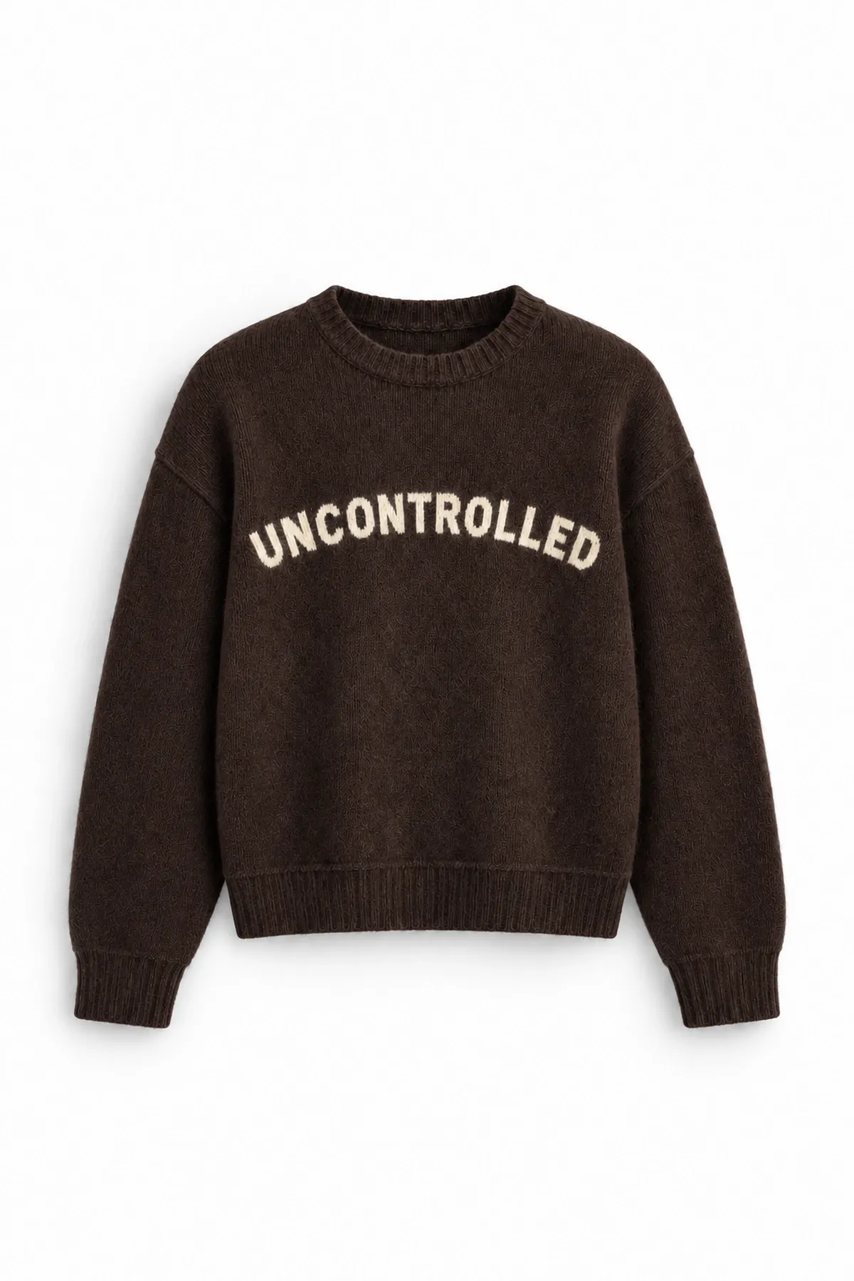 Uncontrolled - Kahverengi - Bisiklet Yaka - Oversize Fit - Pamuklu Erkek Kazak