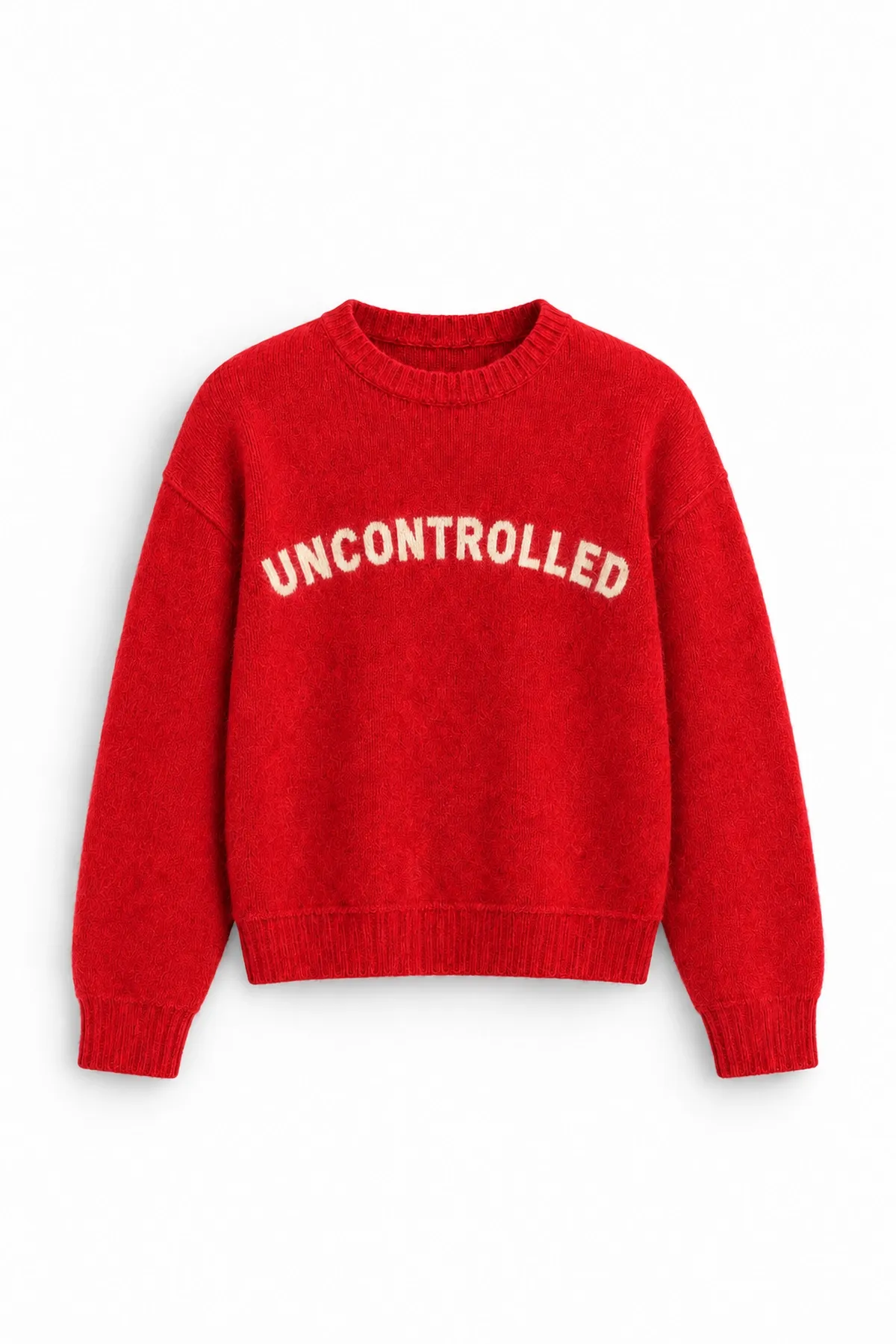 Uncontrolled - Kırmızı - Bisiklet Yaka - Oversize Fit - Pamuklu Erkek Kazak