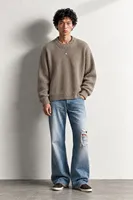 Lars - Bej - Bisiklet Yaka - Oversize Fit - Pamuklu Erkek Kazak