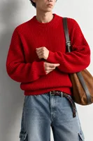 Lars - Kırmızı - Bisiklet Yaka - Oversize Fit - Pamuklu Erkek Kazak