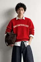 Uncontrolled - Kırmızı - Bisiklet Yaka - Oversize Fit - Pamuklu Erkek Kazak