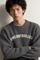 Uncontrolled - Antrasit - Bisiklet Yaka - Oversize Fit - Pamuklu Erkek Kazak