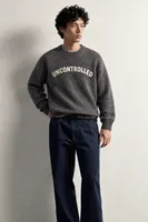 Uncontrolled - Antrasit - Bisiklet Yaka - Oversize Fit - Pamuklu Erkek Kazak