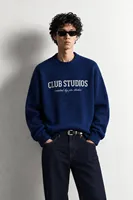 Club Studios - Mavi - Boxy Fit Bisiklet Yaka - Erkek Kazak